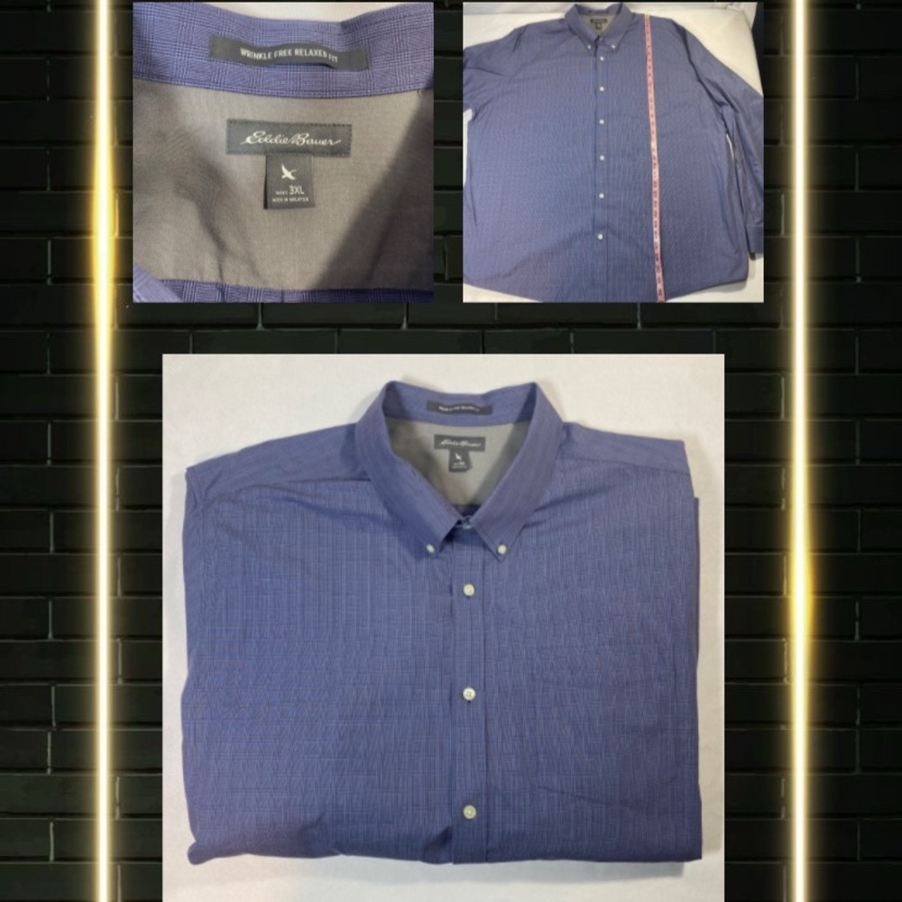 Eddie Bauer Shirt Mens 3XL Long Sleeve Button Front Pocket Relaxed Indigo Blue
